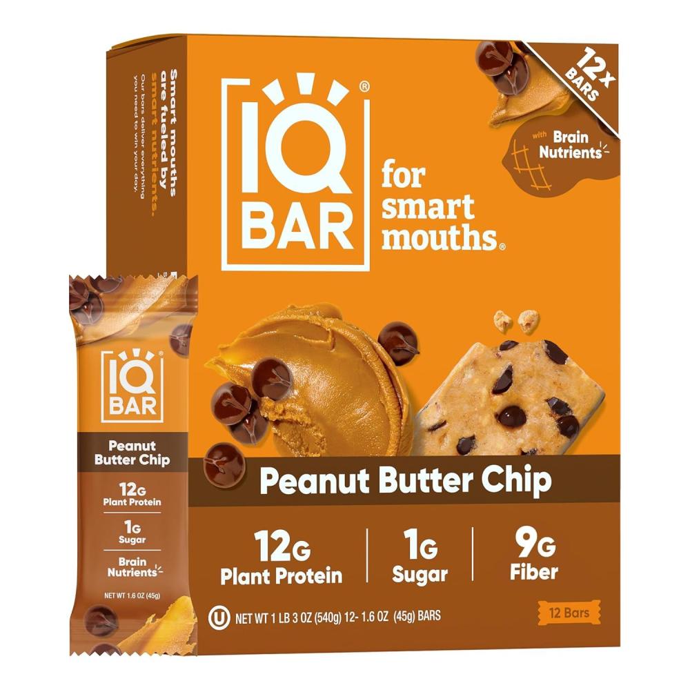 image:imageIQBAR Clean Plant Protein Bars Chocolate Mint Chip 12 Count Keto Vegan High Fiber Gluten and Dairy Free Low Sugar Snack Brain and Body Nutrients for Focus Energy Meal ReplacementPeanut Butter Chip