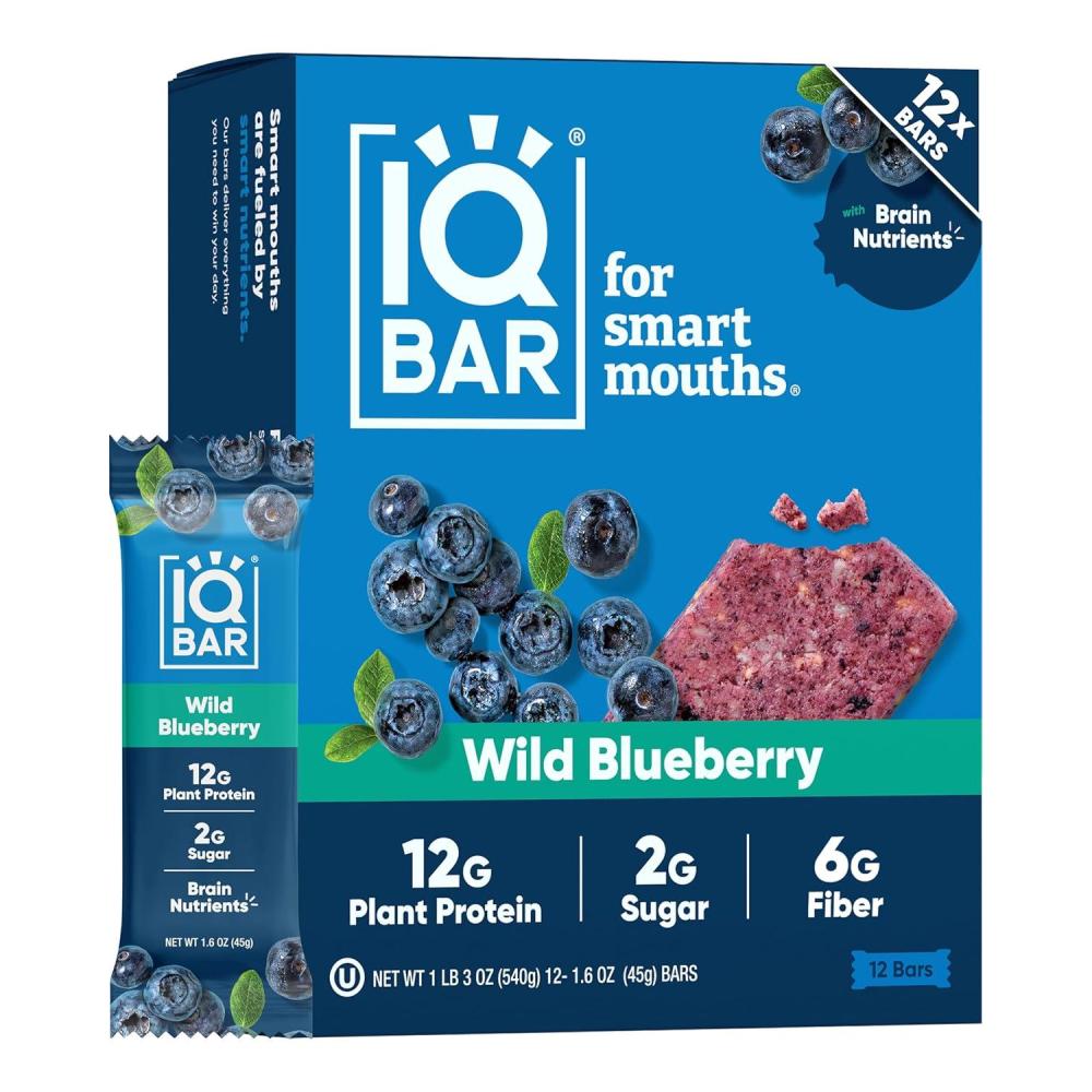 image:imageIQBAR Clean Plant Protein Bars Chocolate Mint Chip 12 Count Keto Vegan High Fiber Gluten and Dairy Free Low Sugar Snack Brain and Body Nutrients for Focus Energy Meal ReplacementWild Blueberry