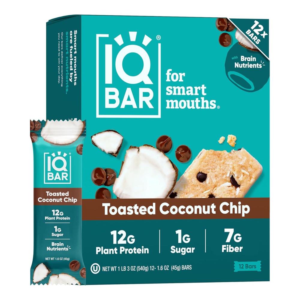image:imageIQBAR Clean Plant Protein Bars Chocolate Mint Chip 12 Count Keto Vegan High Fiber Gluten and Dairy Free Low Sugar Snack Brain and Body Nutrients for Focus Energy Meal ReplacementToasted Coconut Chip
