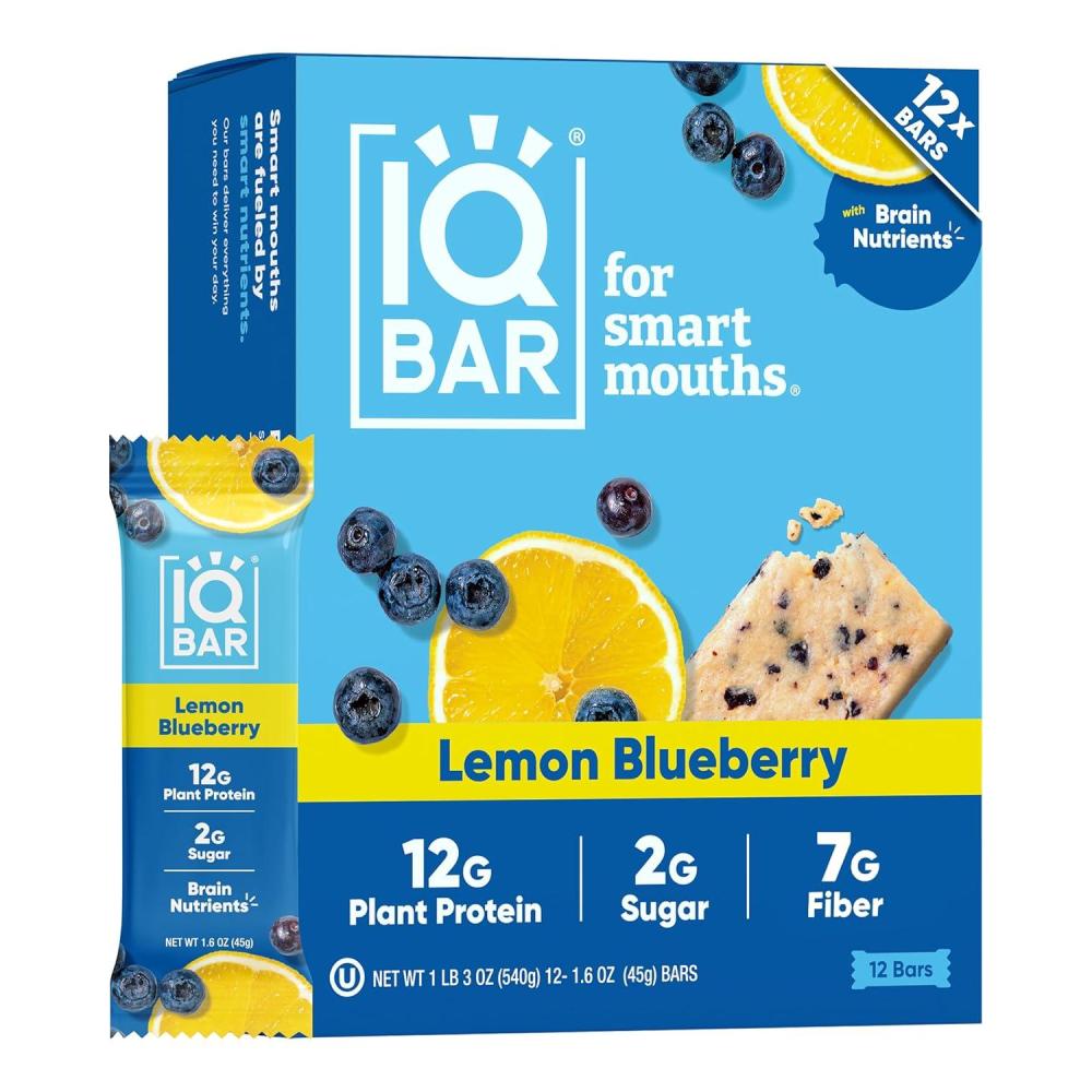 image:imageIQBAR Clean Plant Protein Bars Chocolate Mint Chip 12 Count Keto Vegan High Fiber Gluten and Dairy Free Low Sugar Snack Brain and Body Nutrients for Focus Energy Meal ReplacementLemon Blueberry