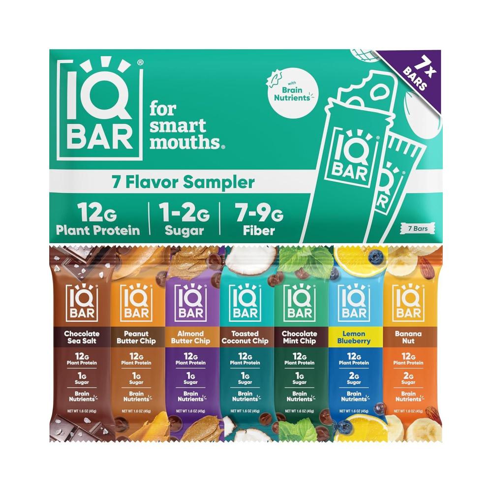 image:imageIQBAR Clean Plant Protein Bars Chocolate Mint Chip 12 Count Keto Vegan High Fiber Gluten and Dairy Free Low Sugar Snack Brain and Body Nutrients for Focus Energy Meal ReplacementSampler