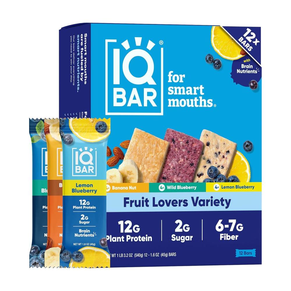 image:imageIQBAR Clean Plant Protein Bars Chocolate Mint Chip 12 Count Keto Vegan High Fiber Gluten and Dairy Free Low Sugar Snack Brain and Body Nutrients for Focus Energy Meal ReplacementFruit Lovers Variety