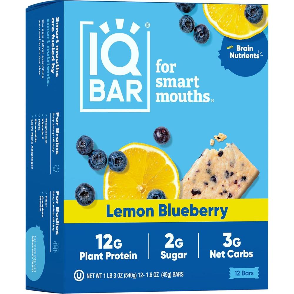 image:imageIQBAR Wild Blueberry Keto Bars Vegan Low Sugar 16 Ounces Pack Of 12Lemon
