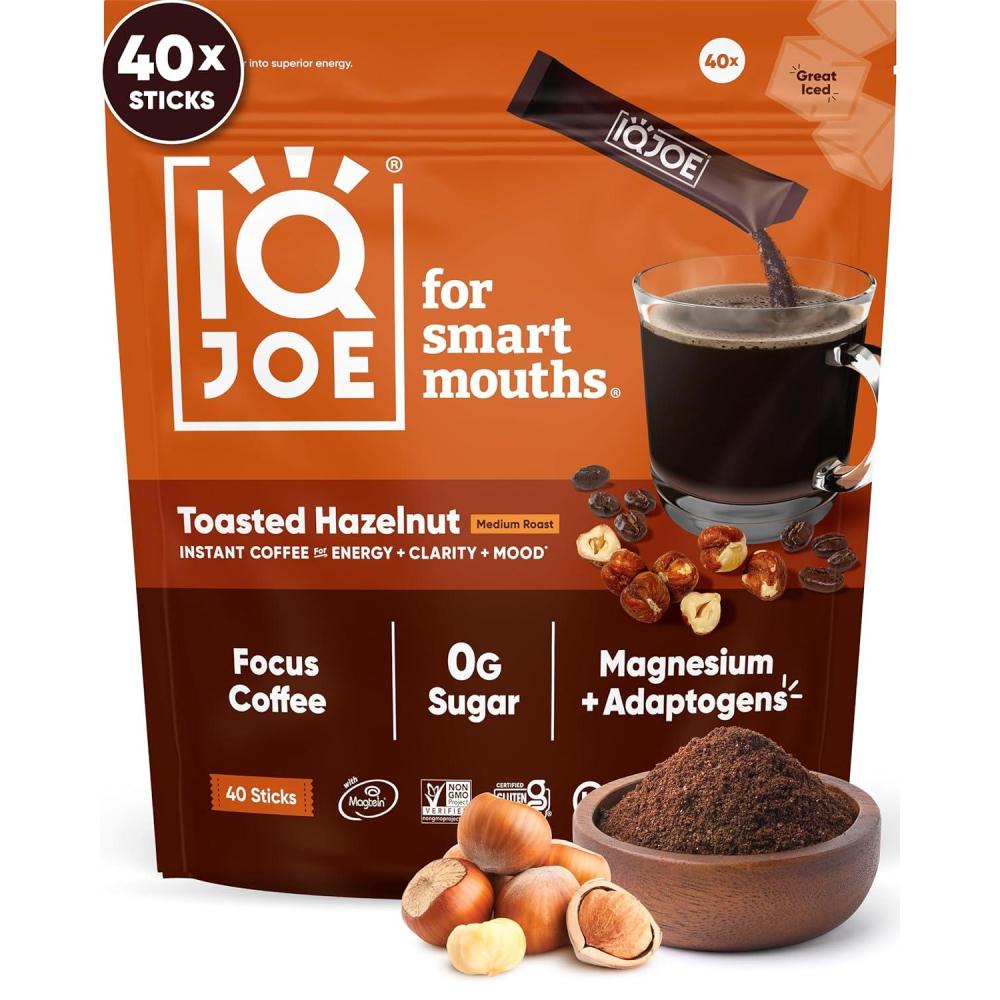 image:imageIQJOE Mushroom Coffee Packets Vanilla Spice 40 Stick Packs Lions Mane Magnesium LThreonate Adaptogens Instant Coffee for JitterFree Focus Clarity amp Energy Keto Vegan Zero SugarHazelnut