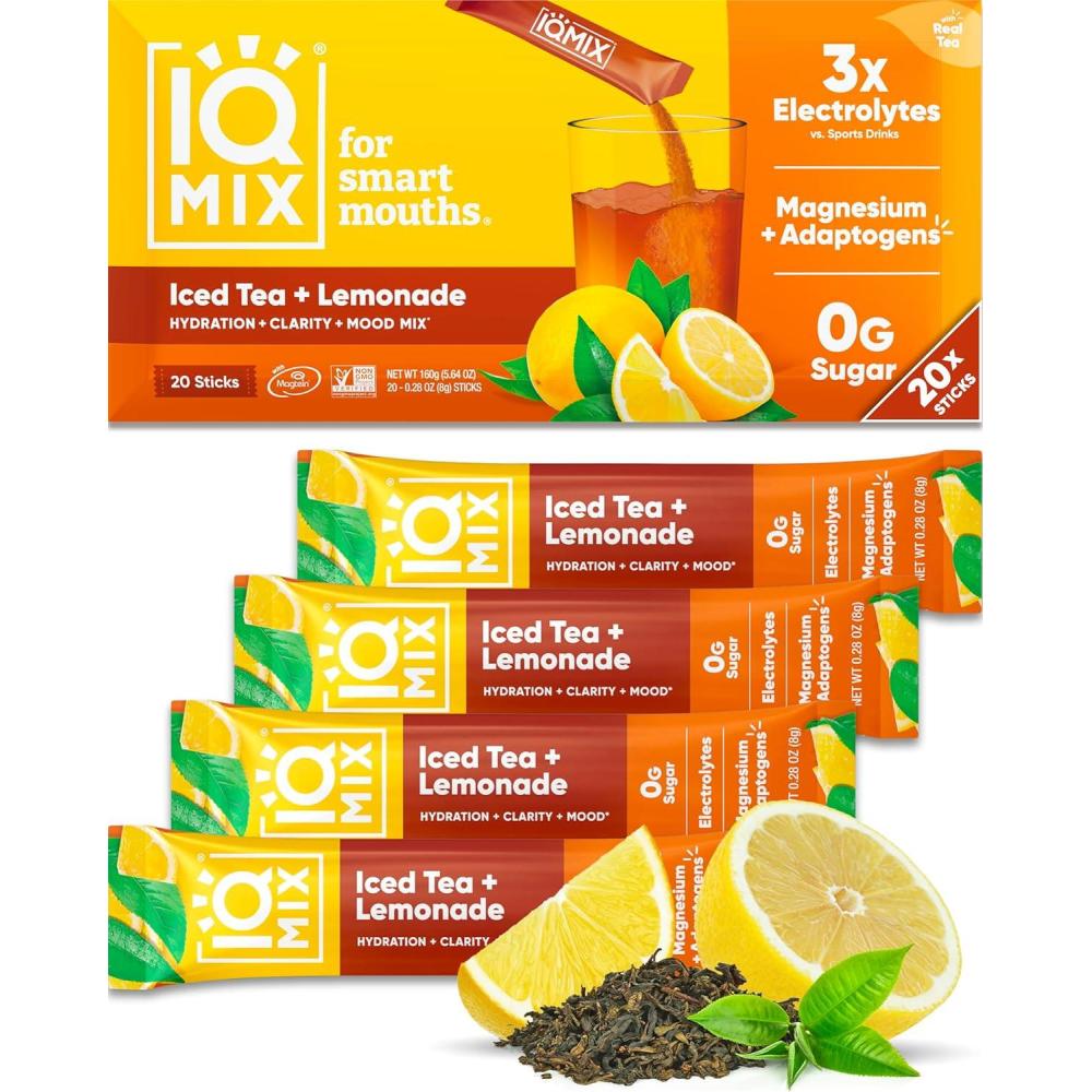 image:imageIQMIX Hydration Electrolyte Powder 4in1 Formula for Hydration Mental Clarity Mood and Recovery SugarFree Drink Mix Keto Magnesium LThreonate Lions Mane 40 Count Pia ColadaIced Tea Lemonade