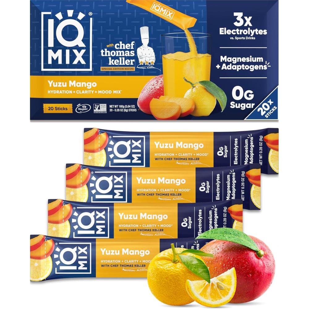 image:imageIQMIX Hydration Electrolyte Powder 4in1 Formula for Hydration Mental Clarity Mood and Recovery SugarFree Drink Mix Keto Magnesium LThreonate Lions Mane 40 Count Pia ColadaYuzu Mango