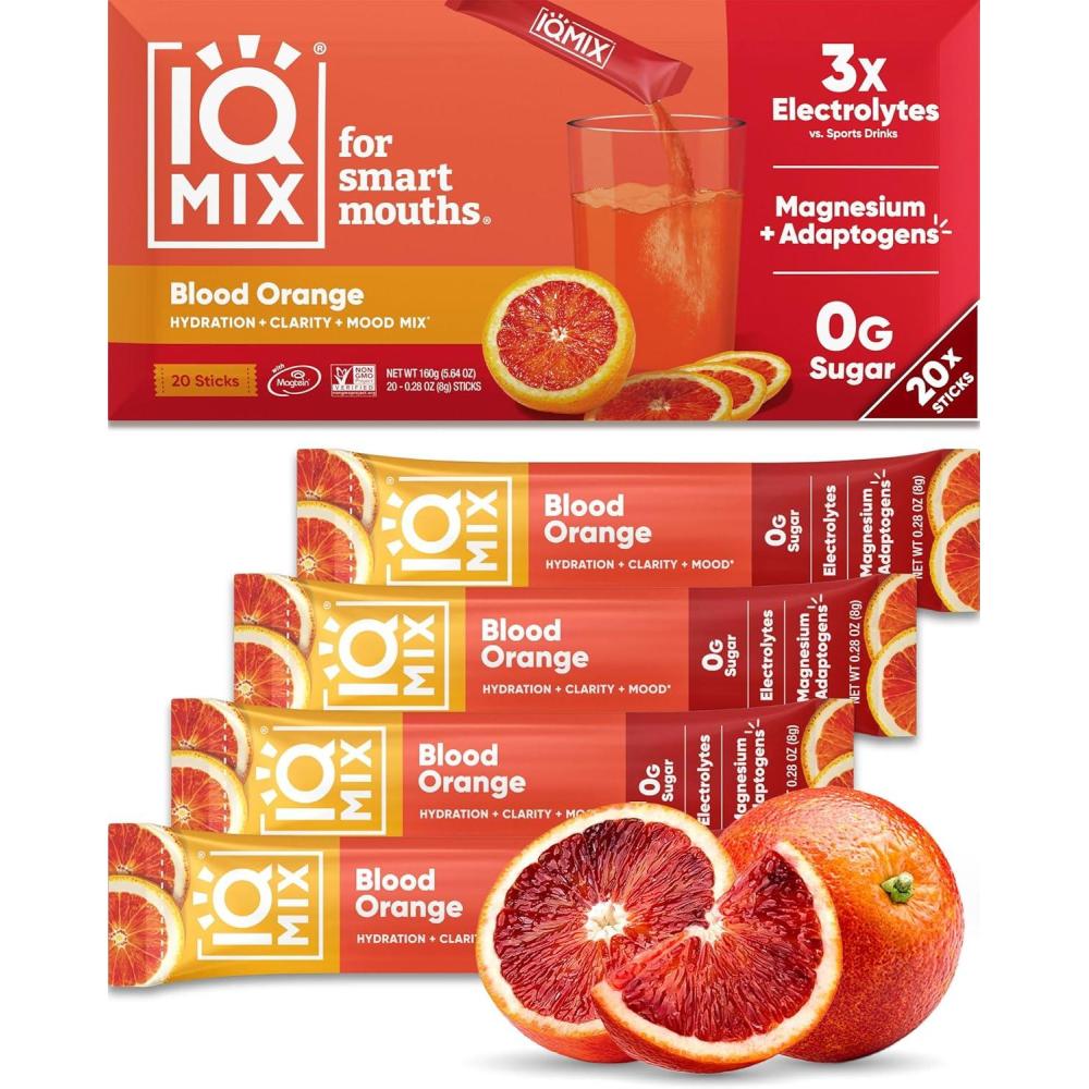 image:imageIQMIX Hydration Electrolyte Powder 4in1 Formula for Hydration Mental Clarity Mood and Recovery SugarFree Drink Mix Keto Magnesium LThreonate Lions Mane 40 Count Pia ColadaBlood Orange