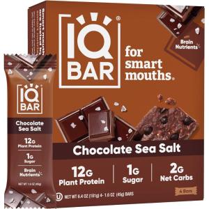 image:imageIQBAR Brain and Body Protein Bars  Chocolate Sea Salt Keto Bars  4 Count Energy Bars  Vegan SnackChocolate