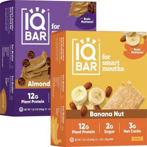 image:imageIQBAR Clean Plant Protein Bars  Almond Butter Chip  Banana Nut 12 Count Bundle  Keto Vegan High Fiber Gluten and Dairy Free Low Sugar Snack  Brain and Body Nutrients for Focus Energy