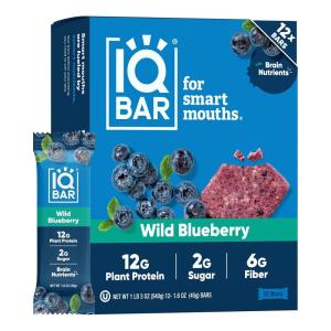 image:imageIQBAR Clean Plant Protein Bars  Chocolate Mint Chip  12 Count  Keto Vegan High Fiber Gluten and Dairy Free Low Sugar Snack  Brain and Body Nutrients for Focus Energy Meal ReplacementWild Blueberry