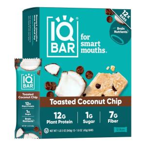 image:imageIQBAR Clean Plant Protein Bars  Chocolate Mint Chip  12 Count  Keto Vegan High Fiber Gluten and Dairy Free Low Sugar Snack  Brain and Body Nutrients for Focus Energy Meal ReplacementToasted Coconut Chip
