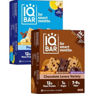 image:imageIQBAR Clean Plant Protein Bars  Chocolate Mint Chip  12 Count  Keto Vegan High Fiber Gluten and Dairy Free Low Sugar Snack  Brain and Body Nutrients for Focus Energy Meal ReplacementChocolate And Fruit Lovers Variety