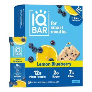 image:imageIQBAR Clean Plant Protein Bars  Chocolate Mint Chip  12 Count  Keto Vegan High Fiber Gluten and Dairy Free Low Sugar Snack  Brain and Body Nutrients for Focus Energy Meal ReplacementLemon Blueberry