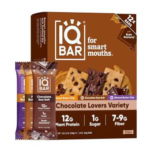 image:imageIQBAR Clean Plant Protein Bars  Chocolate Mint Chip  12 Count  Keto Vegan High Fiber Gluten and Dairy Free Low Sugar Snack  Brain and Body Nutrients for Focus Energy Meal ReplacementChocolate Lovers Variety