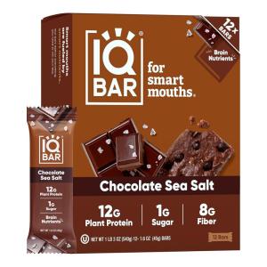 image:imageIQBAR Clean Plant Protein Bars  Chocolate Mint Chip  12 Count  Keto Vegan High Fiber Gluten and Dairy Free Low Sugar Snack  Brain and Body Nutrients for Focus Energy Meal ReplacementChocolate Sea Salt