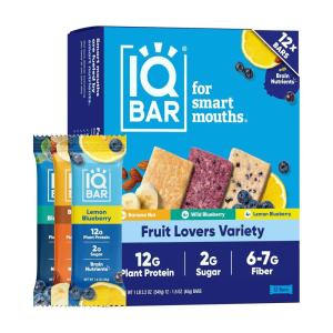 image:imageIQBAR Clean Plant Protein Bars  Chocolate Mint Chip  12 Count  Keto Vegan High Fiber Gluten and Dairy Free Low Sugar Snack  Brain and Body Nutrients for Focus Energy Meal ReplacementFruit Lovers Variety