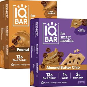 image:imageIQBAR Clean Plant Protein Bars  Peanut Butter Chip  Almond Butter Chip 12 Count Bundle  Keto Vegan High Fiber Gluten and Dairy Free Low Sugar Snack  Brain and Body Nutrients for Focus Energy